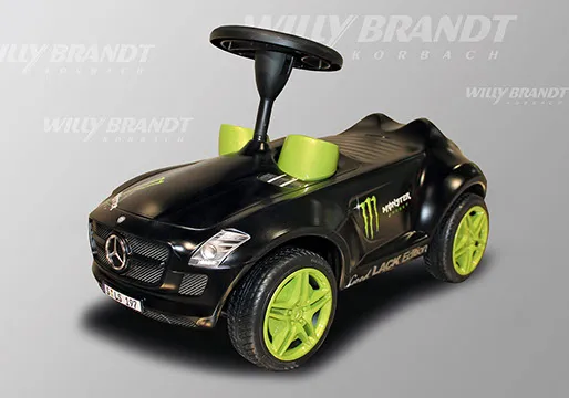 Bobby-Car in Schwarz-Matt mit grünen Felgen — Sonderlackierung „Good LACK Edition“